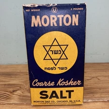 Vintage Empty 3lb Box Morton Coarse Kosher Salt English/Hebrew Star of David