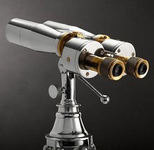 Vintage 1920s Nautical Naval Brass Binoculars Heavy Victorian Chrome Decor