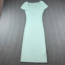 Guess Bodycon Midi Dress Women's XL Mint Green Scoop Neck Ribbed Short Sleeve
