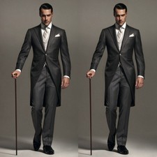 Black Men's Formal Suits With Tail Peak Lapel Wedding Groom Party Prom Tuxedos
