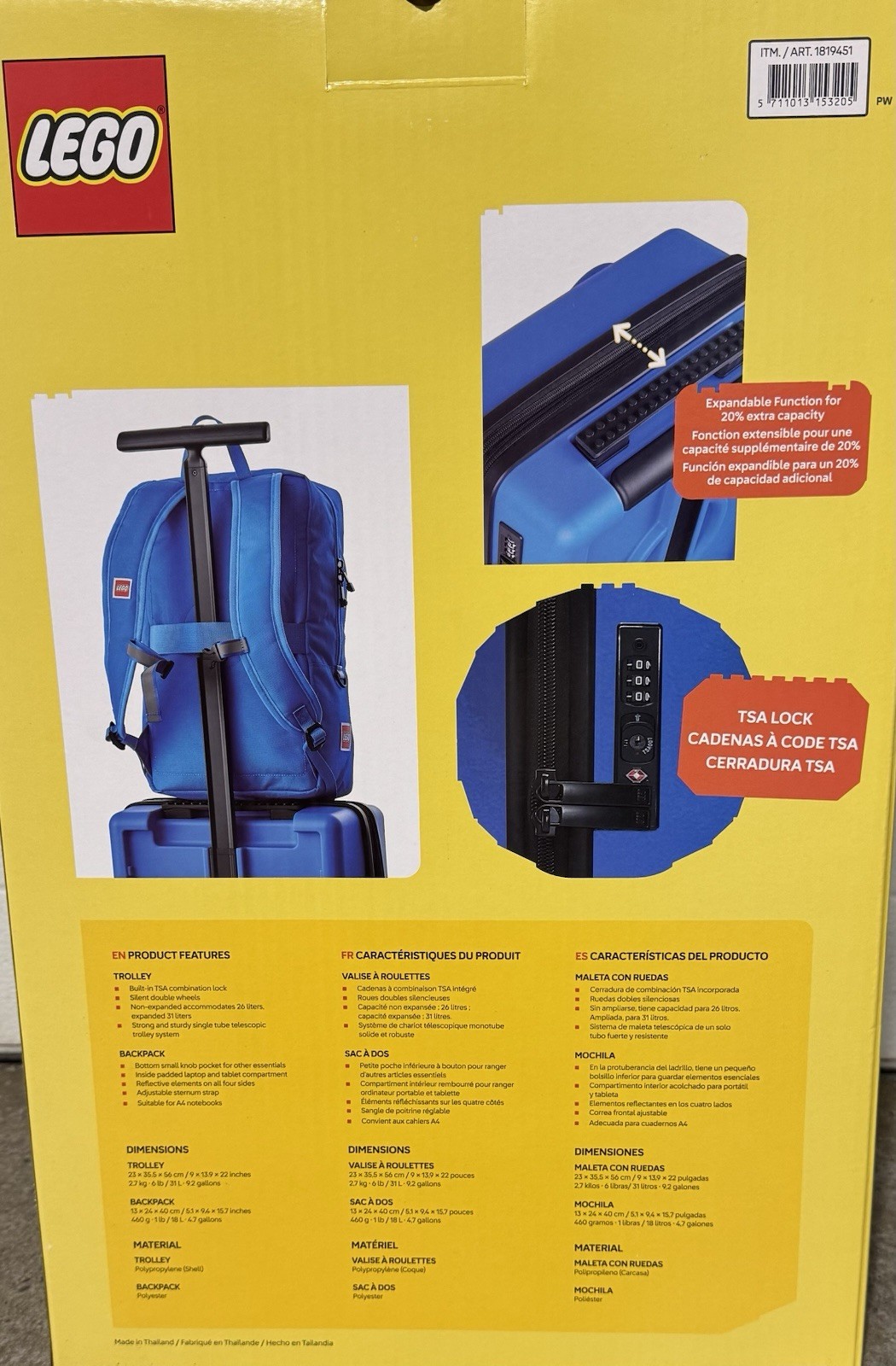 LEGO Kids 2-Piece Luggage Set Expandable Trolley & Backpack Travel Bag - Blue