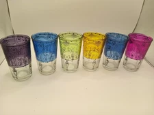 Set Of 6 Moroccan Style Colored Glass Gilt Tea Glasses Set EUC!