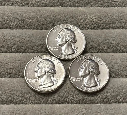 Lot Of 3 Silver Proof Washington Quarters 1960, 63, 64 Gem Proofs