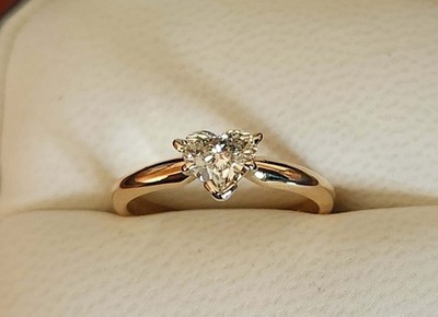 14k gold Magic Glo 1/2 Carat Solitaire Heart Shaped Diamond Ring Sz 5.5