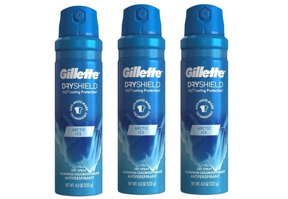 LOTE DE 3 desodorantes antitranspirantes Gillette Dry Shield Arctic Ice spray seco Foto 2 de 2