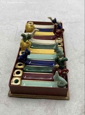 Vintage 1950s St Clement Multicolor Knife Rest Candle Holder Set In the Box