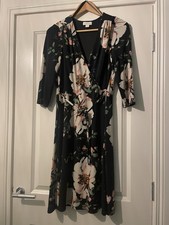 Monsoon, Faux wrap dress,Blackwith floral printsSize 14, Smoke free home