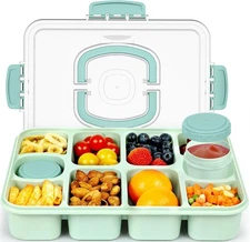 Caperci Original Snackle Box Container - 10-Compartment Divided Mint Green 