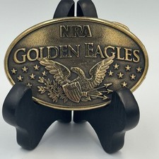 NRA Golden Eagles Belt Buckle Brass Tone Oval Eagle Shield Made in USA Vintage