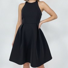 Halston Heritage Womens Sz 2 Knee Length Black Dress A Line Formal Open Back