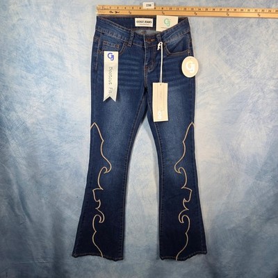 Gogo Jeans Womens Western Embroidery Bootcut Jeans Dark Wash Size 00/23 NWT