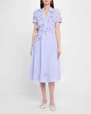 Badgley Mischka Beaded Floral Applique Midi Shirt Dress sz 4 Lavender Modest