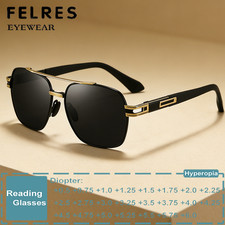 Tinted Black Square Metal Reading Sunglasses Men Fashion Presbyopic Sunglasses