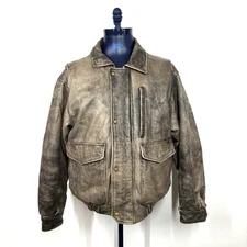 Eddie Bauer Brown Leather Bomber Jacket Men's Large