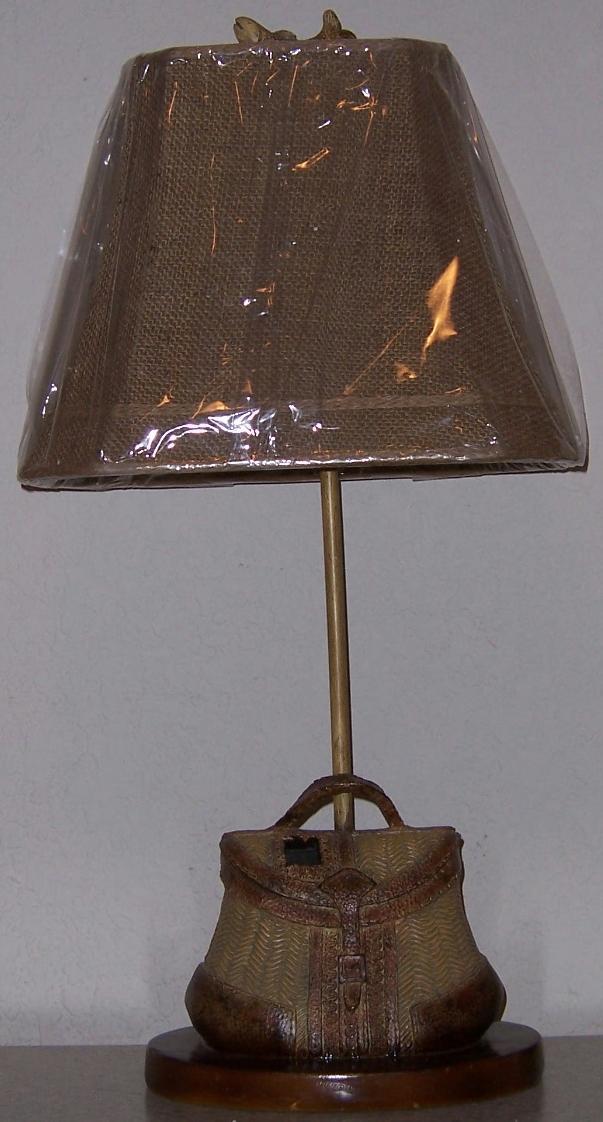Table Lamp Sportsman Fisherman's Catch Bag Wicker Creel rustic decor 60 watt NEW-image