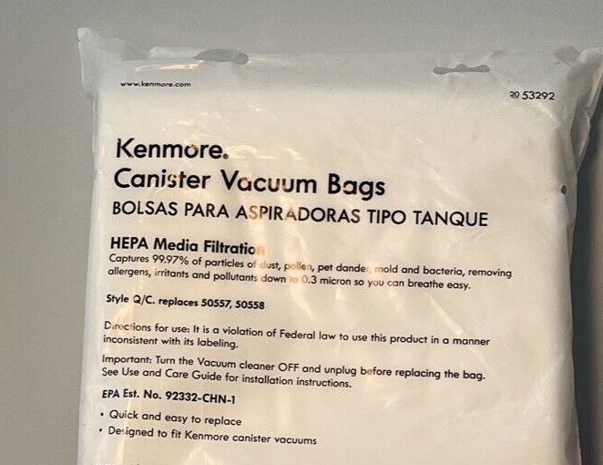 Kenmore 2053292 Canister Vacuum Bags Q/C Hepa Filter 6 Bags NEW in