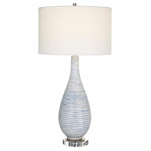 UTTERMOST 29998-1 CLARIOT RIBBED BLUE AND WHITE DRIP GLAZE CERAMIC TABLE LAMP - Picture 2 of 6