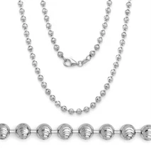 Italy Sterling Silver 14K White Gold Ball Bead Moon Link Chain Italian Necklace