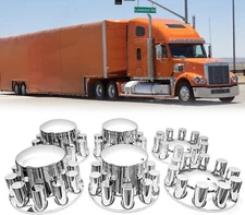 Chrome 33mm Axle Covers Front & Rear Set w/ Screw on Cylinder Nut for Semi Truck