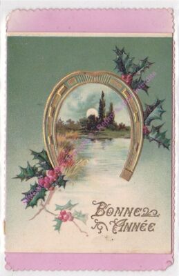 CPA Gaufree Geprägt Bonne Année Doppelt Karte Eisen à Cheval ca1910
