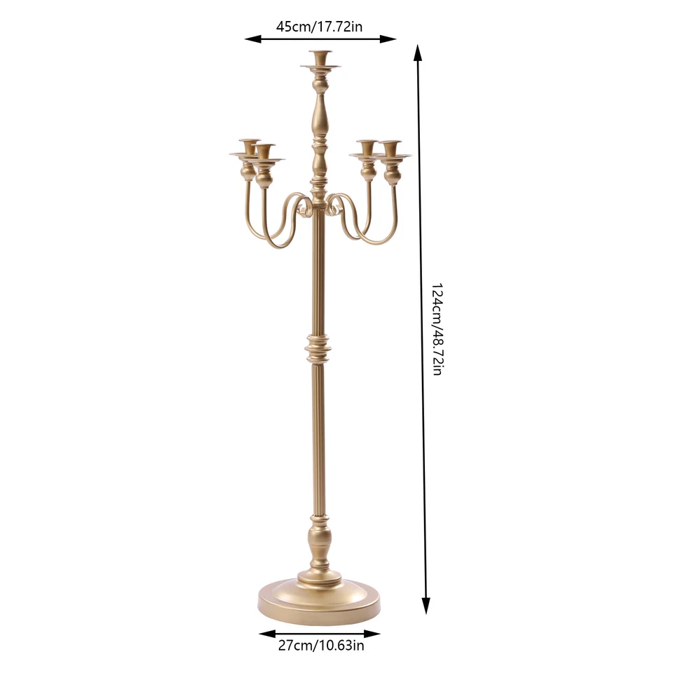 Candelabro antiguo de 50" 5 brazos soporte para velas mesa de boda centros de mesa dorados Foto 2 de 4