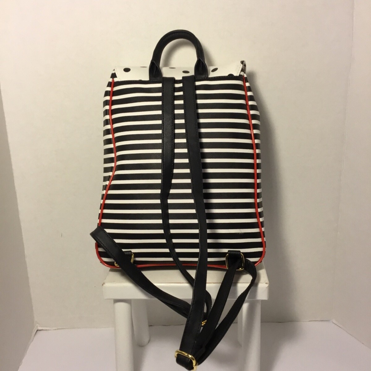 Disney Parks Paris Minnie Mouse black white stripe polkadot backpack Minnie Mouse Exclusive Polka Dot Pearl Mini Backpack | Loungefly main image 2