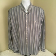 Vtg Chaps Ralph Lauren Mens Shirt Single Needle Blue Striped 16 34/35 USA Made