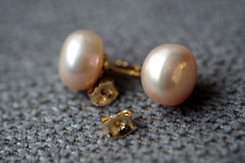 Freshwater Cultured Pearl AAA Button Blush Stud Earrings 8.5-9mm 14KT GF NEW