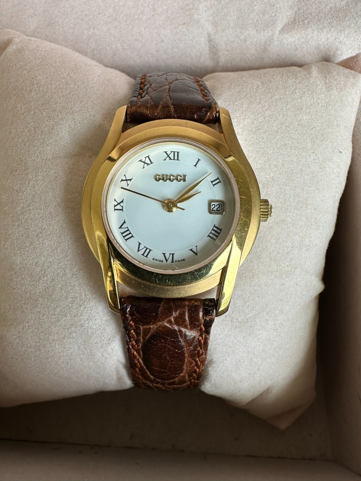 Gucci Gold Face Crocodile Leather Watch  