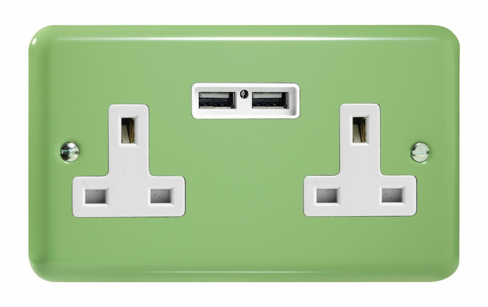 Varilight XY5U2W.BG Green 2 Gang Double Unswitched 13A Socket 2.1A USB