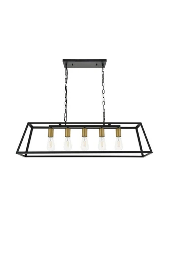 Chandelier Brass and Black Farmhouse Ceiling Light Fixtures Dining Room Kitchen - Picture 6 of 12
