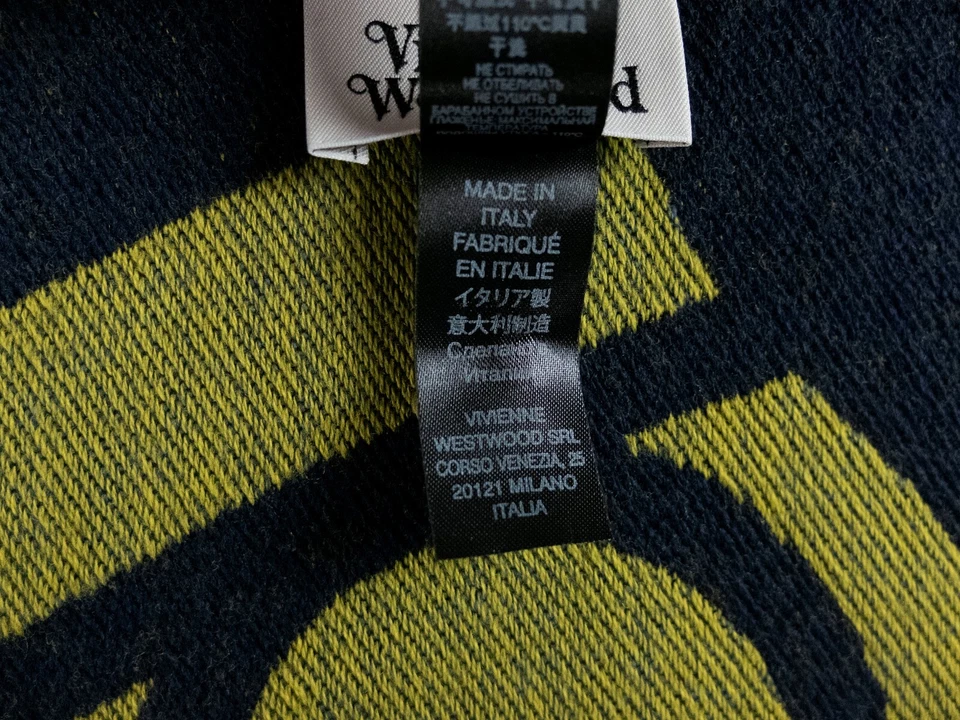 Cachecol de lã VIVIENNE WESTWOOD azul e verde logotipo polo orbe motivo autêntico - Imagem 4 de 4