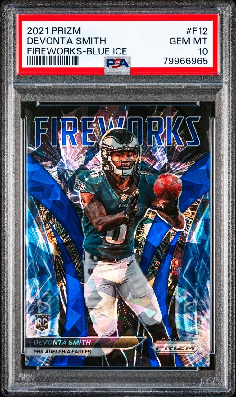 DeVonta Smith Panini Prizm Fireworks #F12 Blue Ice