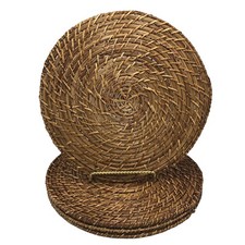4 Wicker Charger Plates Rattan Plate Holders Woven 13.75" Swirl Pattern Boho Lot