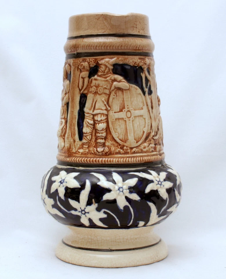 Antigua jarra grande de gres escena de caza para beber gran color hecha en Japón Foto 4 de 4