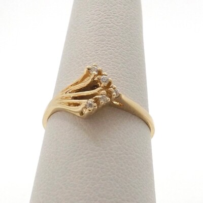 Massiver 14k Gelbgold natürlicher Diamant V Chevron Ring Amor Pfeil zierlich Gr.5,5