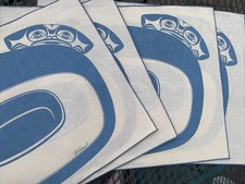 Vintage Printed Linen Table Placemat settings Barry Herem North Coastal Blue