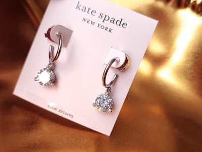   Kate Spade RISE AND SHINE Silber Patina Kristall Tropfen Huggies Ohrringe   