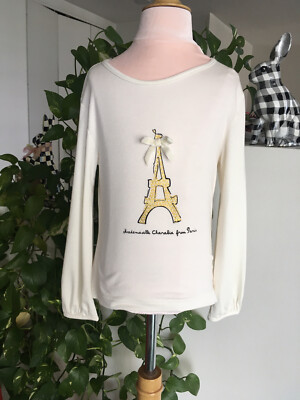 EIFFEL TOWER MOTIF SPARKLY WITH RIBBON TOPPERBGOLD GIRL LS IVORY  TOP 6 YR NWT