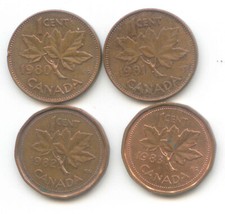 Canada 1980 1981 1982 1983 Pennies Canadian 1 Cent 1c Exact Penny Set - 4 Coins
