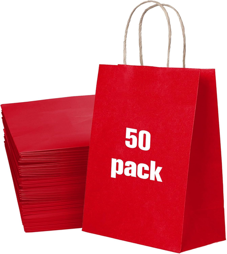 50 Pack Small Red Paper Gift Bags with Handles - Great for Christmas, Parties, B - Picture 8 of 12
