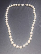 High Quality Single Strand Akoya Pearl Necklace 10K Gold Clasp 8mm 14.25'' long