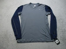 Nike Pro Shirt Mens Large Gray Navy LC Swoosh Thermalite Dri-FIT Long Sleeve