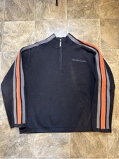 Harley Davidson Quarter Zip Black Pullover Knit Jacket Large 26x28 Stripes 1/4