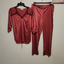 Vintage Timeless Classics Sears M 12/14 Red Nylon Pajamas Lingerie Small Hole