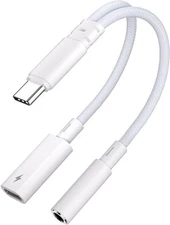 Vcddom USB C to 3.5mm Headphone and Charger Adapter, 2 in 1 Type C White 