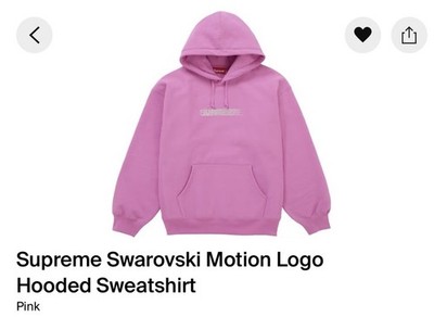 Brand New-Supreme Swarovski Motion Logo Pink Hooded Sweatshirt Size Small