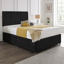 Image of LUXURY PLUSH VELVET DIVAN BED SET WITH MATTRESS & HEADBOARD 4FT6 5FT KING SIZE