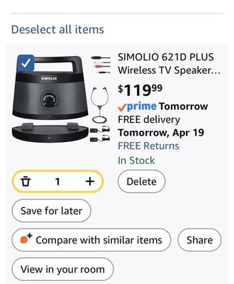 Simolio 2.4 GHZ Wireless TV Speaker For Hearing Impaired