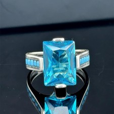 925 Sterling Silver Men  s Aquamarine Ring Ottoman Handmade Blue Stone